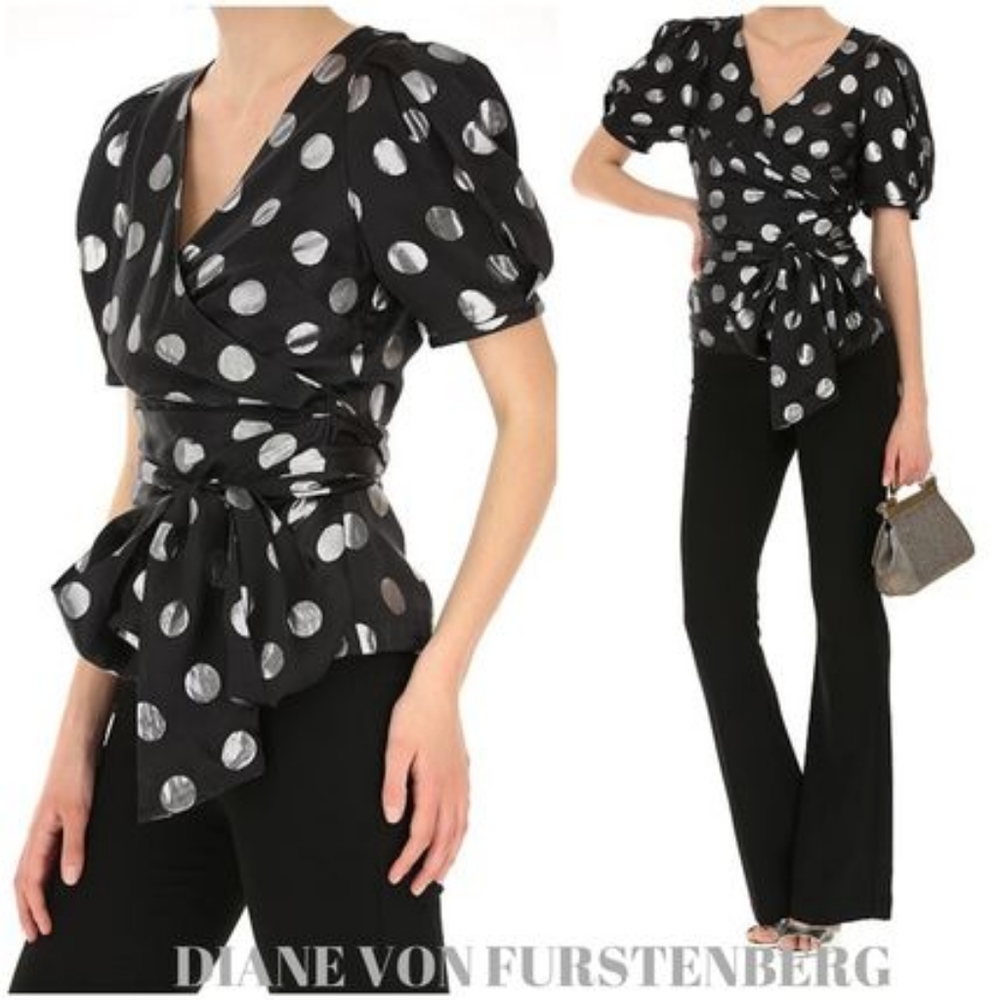 Diane Von Furstenberg Larryn Dotted Wrap Blouse